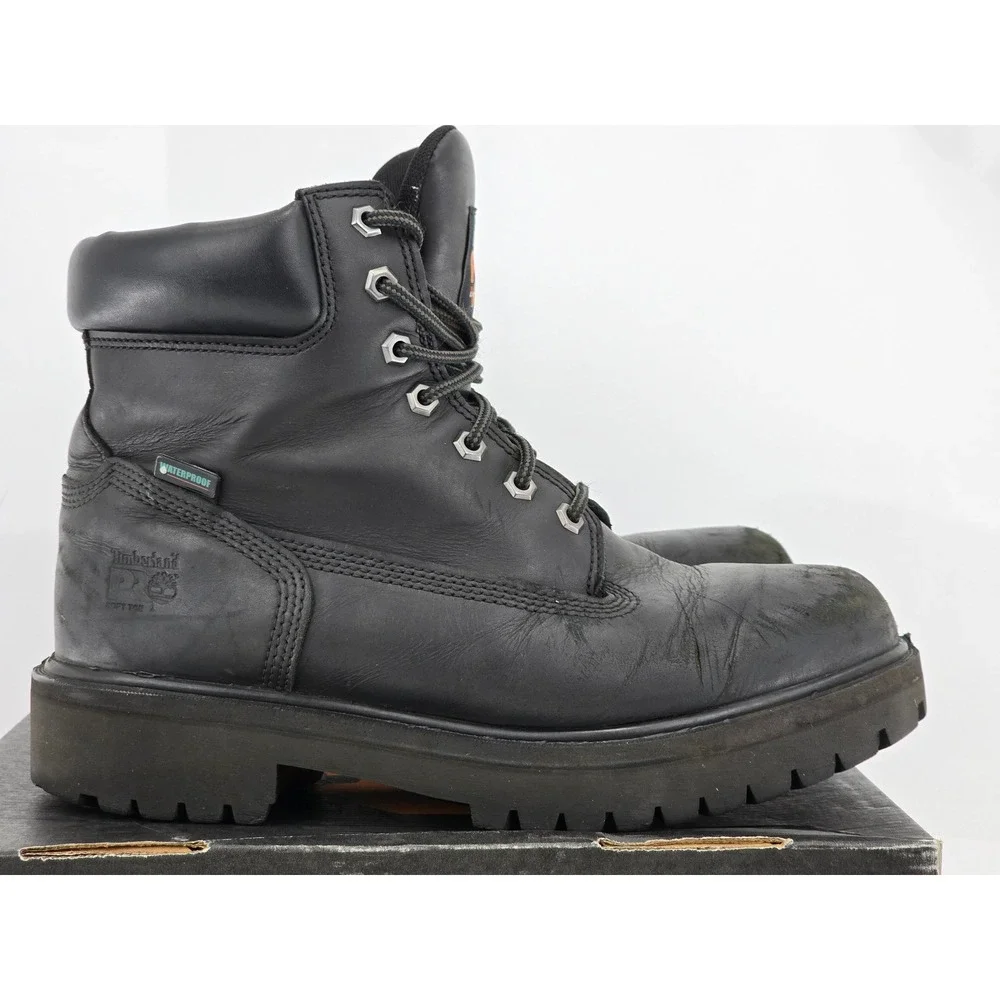 Timberland PRO Direct Attach Work Boots Mens 9 Black Leather Soft Toe -Good